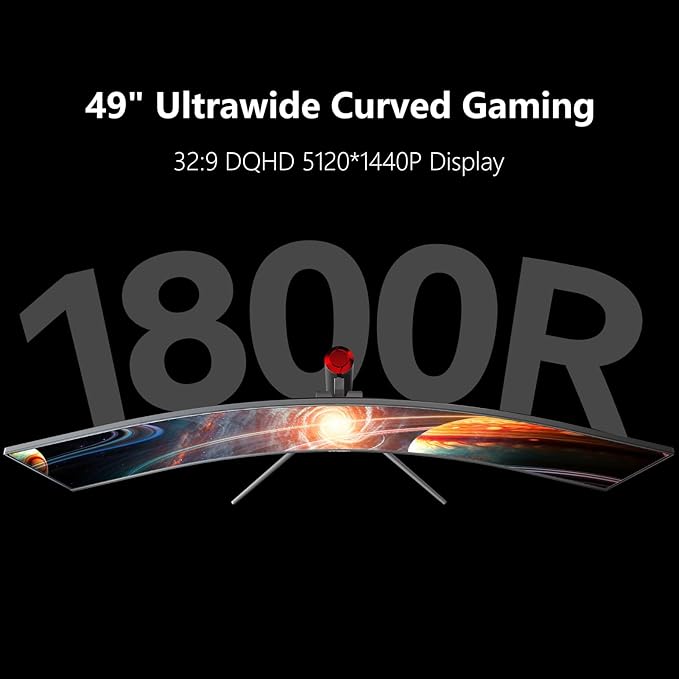 INNOCN 49" Curved Monitor Ultrawide Gaming 120Hz 32:9 QHD 5120 x 1440P Computer Monitor, R1800, 99% sRGB, HDR400, USB Type C, DisplayPort, HDMI, Built-in Speakers, Height/Tilt Adjustable - 49C1R