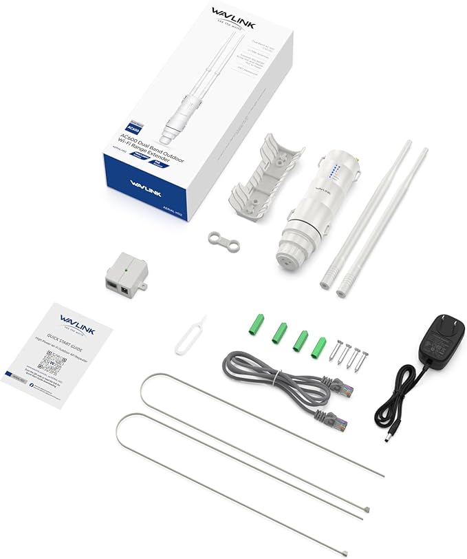 WAVLINK AC600 Outdoor Long Range Weatherproof WiFi Extender/Wireless Access Point with Passive POE, Dual Band 5G+2.4G, 2x7dBi Omni Directional Antennas,Supports Router/AP/Repeater/WISP Modes