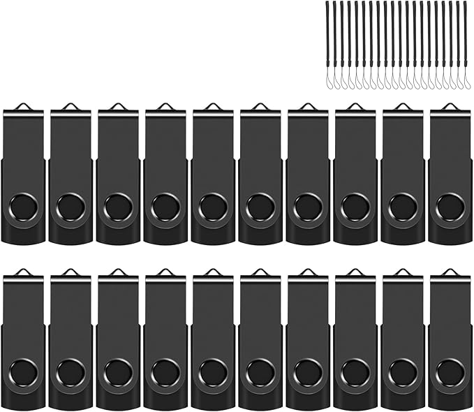 EASTBULL 32GB USB Flash Drive Bulk Thumb Drives 20 Pack with Lanyards USB 2.0 Jump Drive 32GB Memory Sticks Zip Pen Drive for Storage and Backup Black 20PCS