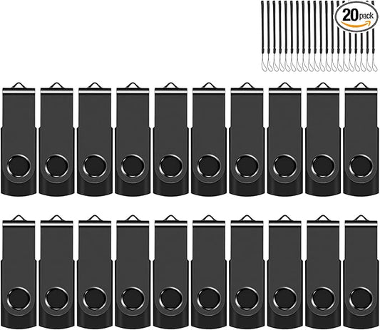 EASTBULL 4GB USB Flash Drive Bulk Thumb Drives 20 Pack with Lanyards USB 2.0 Memory Sticks Zip Drive PenDrive for Storage and Backup Black 20PCS 4GB