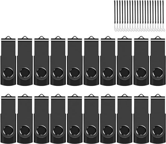 EASTBULL 1GB USB Flash Drive Bulk Thumb Drives 20 Pack with Lanyards USB 2.0 Memory Sticks Zip Drive Pen Drive for Storage and Backup Black 20PCS 1GB