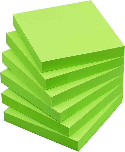 Sticky Notes 3x3 Self-Stick Notes Pads with 6 Bright Colors, Easy to Post for Office, School, Home, 6 Pads/Pack, 100 Sheets/Pad(Green)
