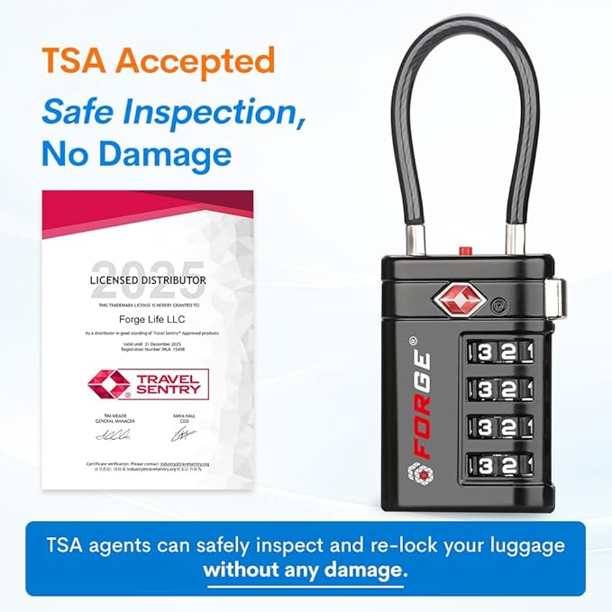 Forge TSA Approved Luggage Locks 4 Digit Combination TSA Travel Locks with TSA008, Open Alert Indicator, Zinc Alloy Body for Luggage, Suitcase, Backpack, and More. 4 Color 4 Locks.