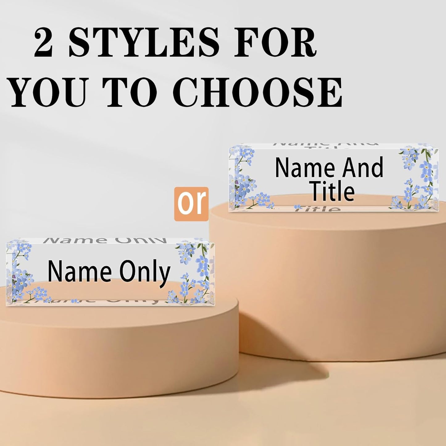 Name Plate for Desk Personalized, Acrylic Desk Decorations, Employee Appreciation Gifts, Custom Office Gifts for Coworkers, Boss, Teacher, Nurse (Blue Bouquet)