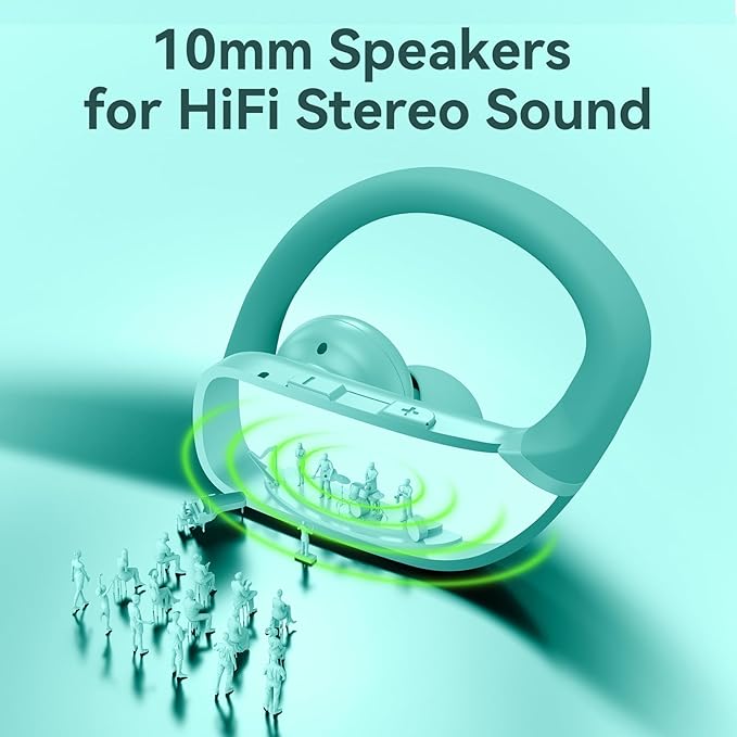 bmani Ear Buds Wireless Earbuds Bluetooth Headphones with 80H Playtime LED Display Case, Over-Ear Hook with Mic, Stereo Sound, Easy Button Controls, Sports Earphones for Running Workout Gym Mint Green