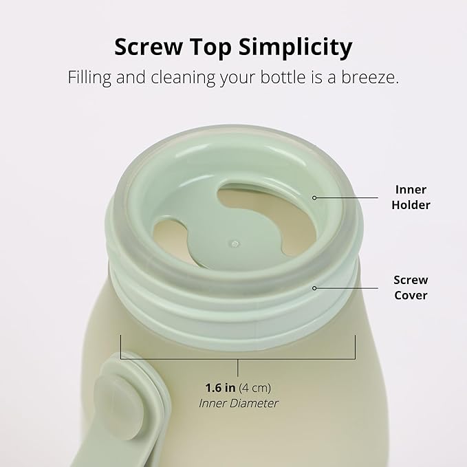 BLUE GINKGO Collapsible Water Bottle – Lightweight, Foldable Silicone Bottle for Travel, Hiking, and Camping (16.9oz, Made in Korea, Olive Green)