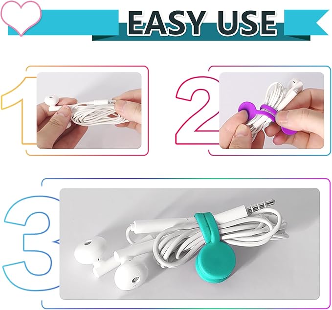 Kanemc Upgraded Magnetic Cable Holder, Silicone Cord Ties Bread Twist Ties Magnetic Cord Fasteners Cable Management Clips (10Pcs-Multicolor)