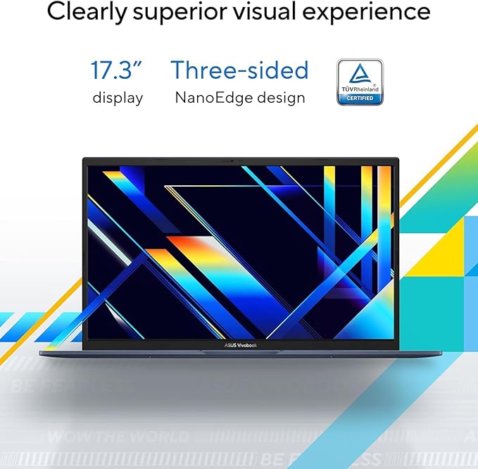 ASUS Vivobook 17.3'' FHD Laptop, Intel Core i3-1215U, 8GB RAM, 512GB SSD, Webcam, Touchpad, HDMI, Wi-Fi, Windows 11 Home, Blue, Bundle with PCO Notebook Folding Radiator, Laptop Cooler