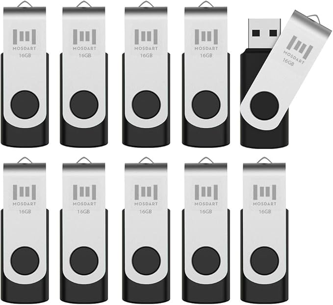 10 X MOSDART 16GB Bulk USB 2.0 Flash Drives Swivel Thumb Drives Zip Drive Memory Stick with Led Indicator,10 Pack Black