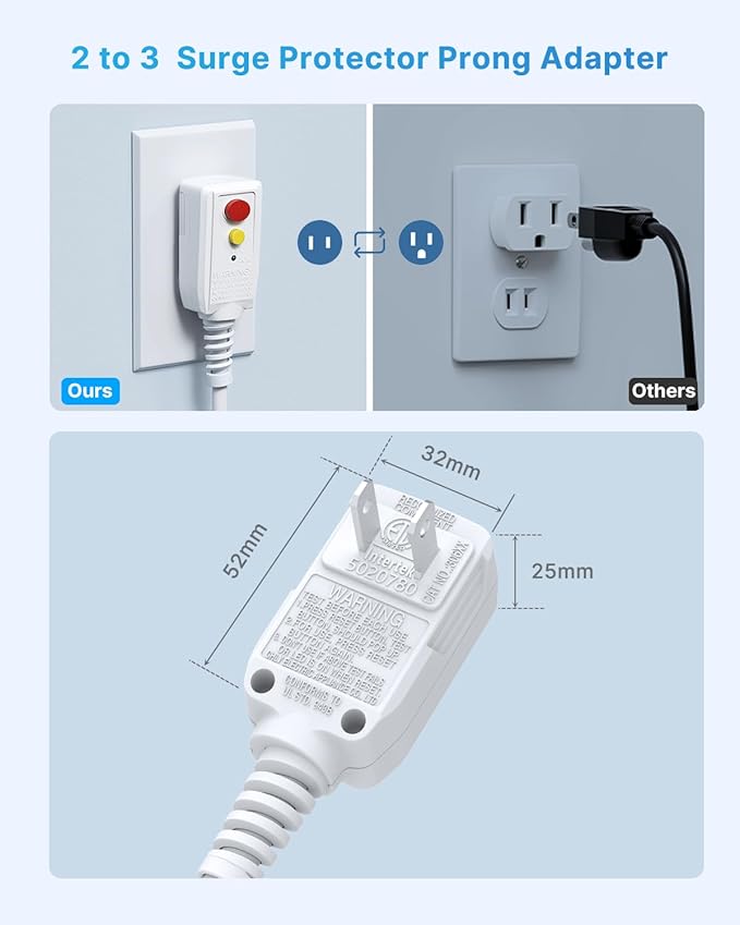 VINTAR 2 Prong GFCI Power Strip, 2 Prong to 3 Prong GFCI Plug Adapter, 6ft Extension Cord with 4 Outlets & 4 USB(2 USB-C), 1440J Surge Protector, Polarized Plug Wall Mount for Non-Grounded Outlet