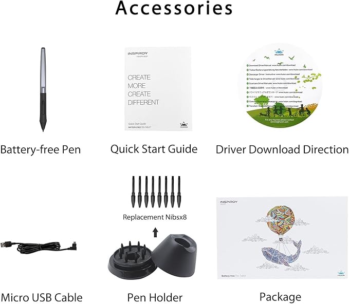 HUION Inspiroy H950P Drawing Tablet, 8x5 inch Digital Art Tablet with Battery-Free Stylus, 8192 Pen Pressure, Tilt, 8 Hot Keys, Graphic Tablet for Design, Writing, OSU, Work with Mac, PC, Mobile