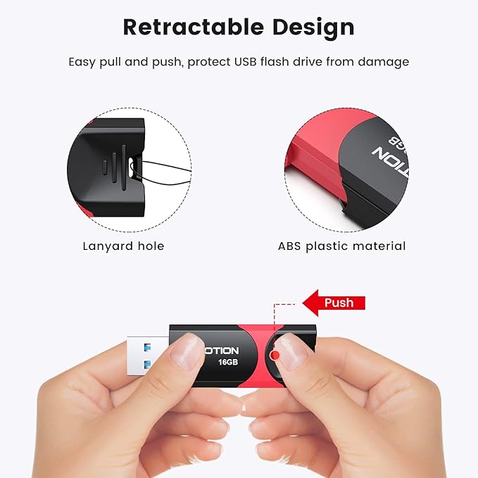 USB 3.0 Flash Drive KOOTION 10 Pack 16GB USB 3.0 Thumb Drive Retractable 16G Zip Drive Ultra High Speed USB Stick Jump Drive Rugged Memory Stick with LED Indicator for Data Storage and Transfer