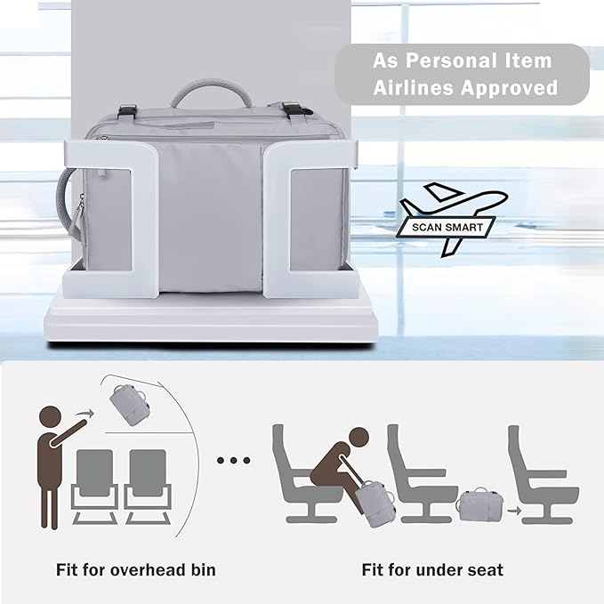 Hanples Large Travel Backpack for Women as Person Item Flight Approved, 35L Carry on Backpack,17 Inch Laptop Backpack with USB Charging Port, Travel Essentials with 2 Toiletry Bags (Gray)