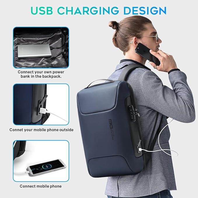 BANGE Anti Theft Backpack with Lock,Business Backpack with USB Charging Port, Office Laptop Fit for 15.6 INCH Laptop