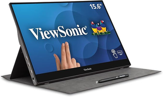 ViewSonic TD1655 15.6 Inch 1080p Portable Monitor with IPS Touchscreen, 2 Way Powered 60W USB C, Eye Care, Dual Speakers, Built-in Stand with Magnetic Cover