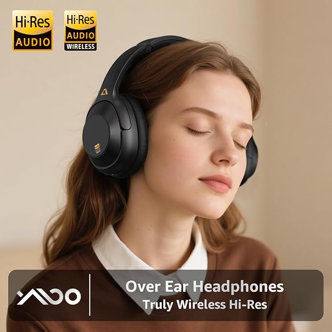 YMOO Bluetooth 5.3 Hybrid Active Noise Cancelling Headphones for Airplane Travel, Wired and Wireless ANC Headphones, 80H Playtime Over Ear Headphone, Low Latency Bluetooth Headset with Mic for Adults