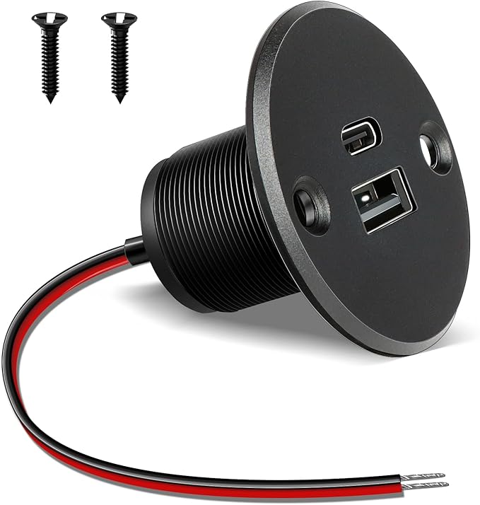 Acegoo RV USB Outlet All-Aluminum Type A + Type C Ports 12V/24V USB Charger, Recessed Mount 24W High-Speed Charging Socket, PD3.0 & QC3.0 Fast Charger for Camper Trailer Van Car Boat Golf Cart