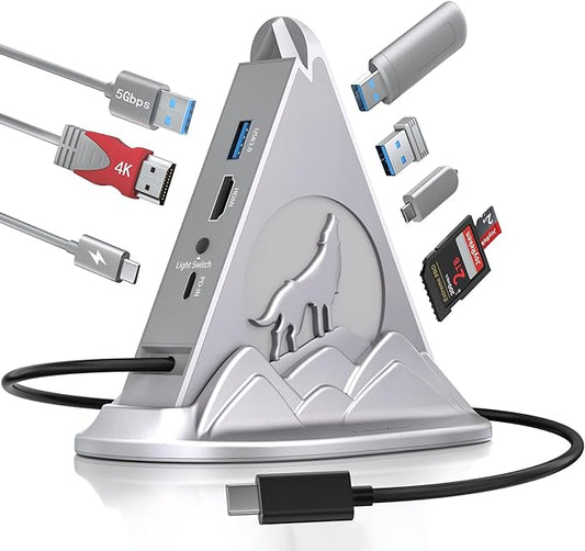 Silver 8-in-1 USB C Hub Multiport Adapter to 4K HDMI for MacBook,with 3 USB-A Ports,1 USB-C Data,100W PD,SD/TF Card Slots,Compatible with MacBook Pro/Air,iPad Pro,and More Type-C Laptops