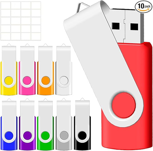 2GB USB Flash Drive 10 Pack JBOS 2 GB USB Drives Memory Stick Swivel 2G Thumb Drives Gig Stick USB2.0 Pen Drive for Date Storage, 2 Gig UBS Flash Drive, Zip Drive, Jump Drive, USB Stick, Mixed Color