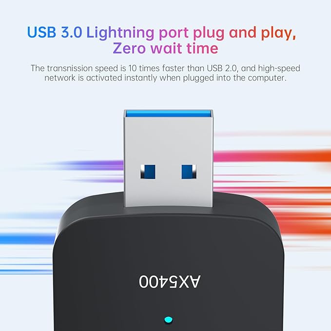 USB WiFi 6 PC Gaming Adapter, 5400Mbps Tri-Band Network Card | Ultra-Low Latency for Competitive Game & 4K Streaming | for Windows 10/11, Professional-Level Stability for Office & Live Broadcast