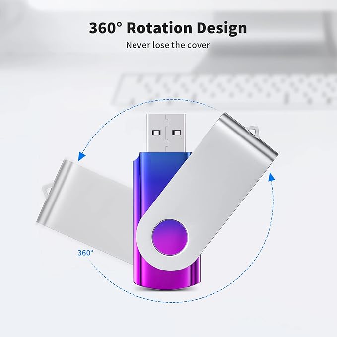 ABLAZE 16GB Flash Drive 2 Pack, USB 2.0 Thumb Drives with Lanyards Swivel USB Memory Stick 16GB（Green and Purple