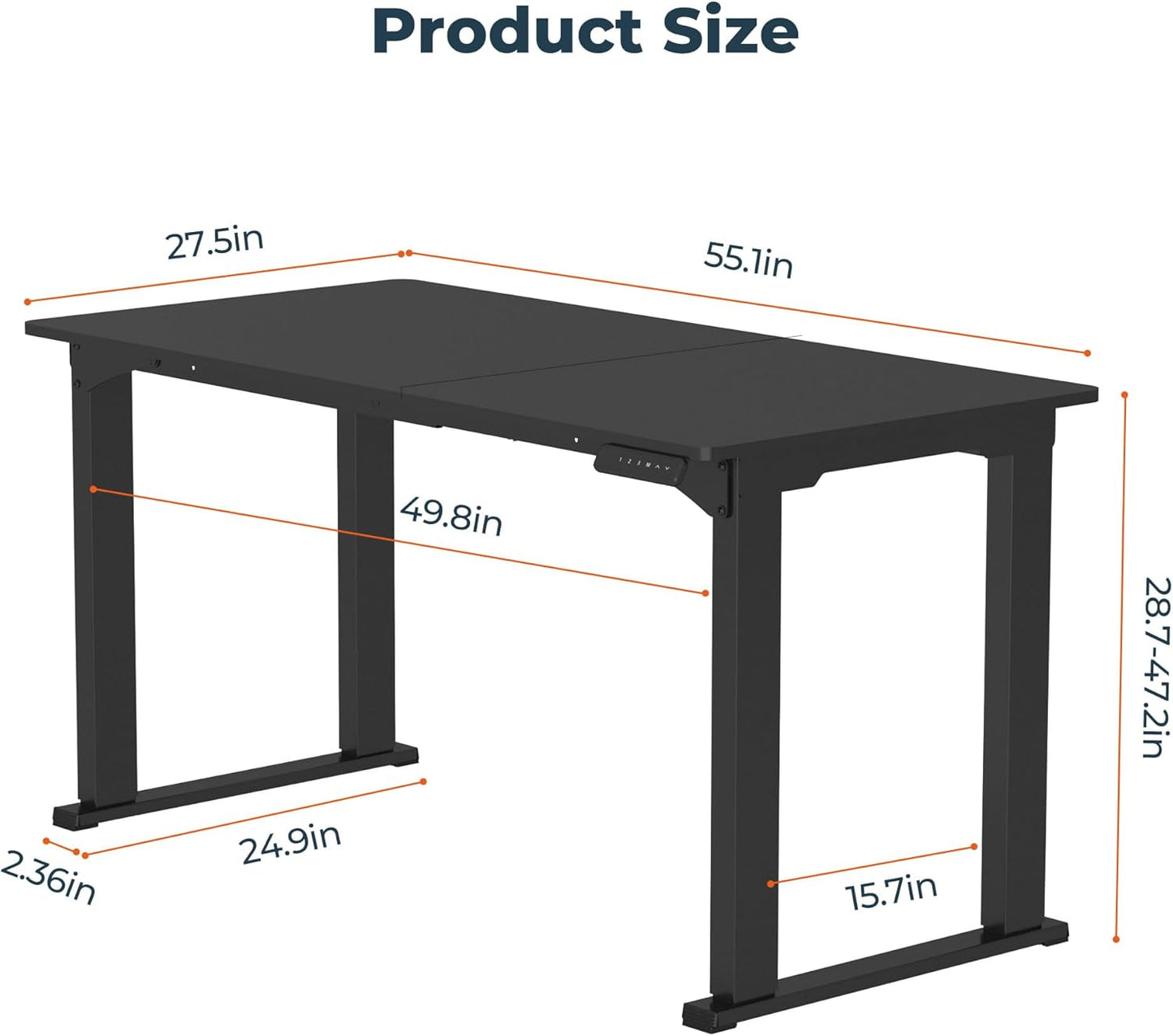 4 Legs Standing Desk, Large 55x28 Inches Electric Adjustable Height Desks with Splice Board, Stand Up Desk Home Office Computer Workstation, Black