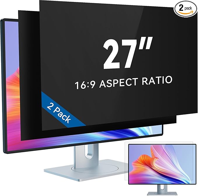 IPROKKO [2 Pack] 27 Inch Computer Privacy Screen Filter for 16:9 Widescreen Monitor, Removable 27inch Anti Blue Light Glare Privacy Shield, Anti Spy Security Protector for Hp Dell Asus Acer Samsung