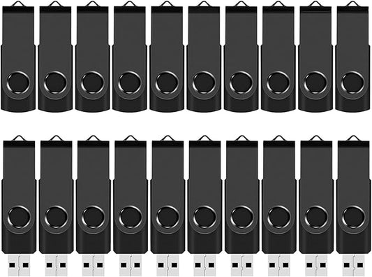 Flash Drive Bulk 4GB USB 20 Pack FEWINA USB2.0 USB Drives Pack Thumb Drive Bulk Swivel Memory Stick Zip Drive for Storage and Backup Black 20PCS 4GB