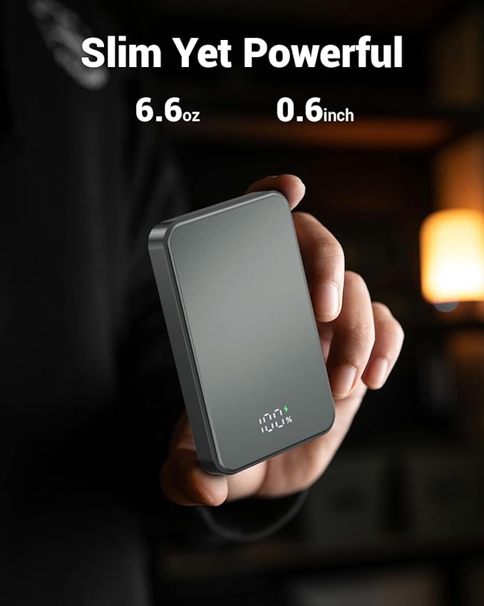 for Magsafe Portable Charger, Aluminum Alloy Small 10000mAh 20W PD Magnetic Power Bank, USB-C in&Out Wireless Battery Pack Phone Charger for iPhone 16/15/14/13/12 Plus Pro Max Series -Gray