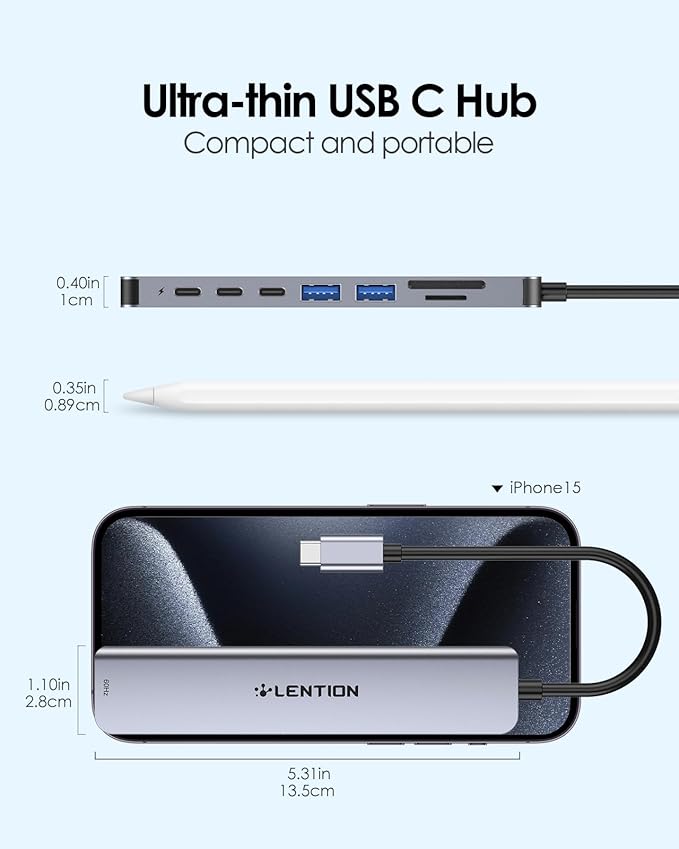 LENTION 8 in 1 USB C Hub with 4K@60Hz HDMI Adapter, 2 USB C Data & 2 USB 3.0 Port, 100W PD, SD/Micro SD Card Reader for 2016-2025 MacBook Pro M4, New Mac Air/Surface, More, (CB-CE19, Space Gray)