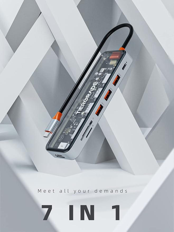 Tiergrade USB C Hub, 7 in 1 USB C to HDMI Multiport Adapter with HDMI, 100W PD, 3 USB-A 5 Gbps, TF/SD Card Reader, USB C Dock for MacBook Air/Pro, XPS, and More Type-C Device