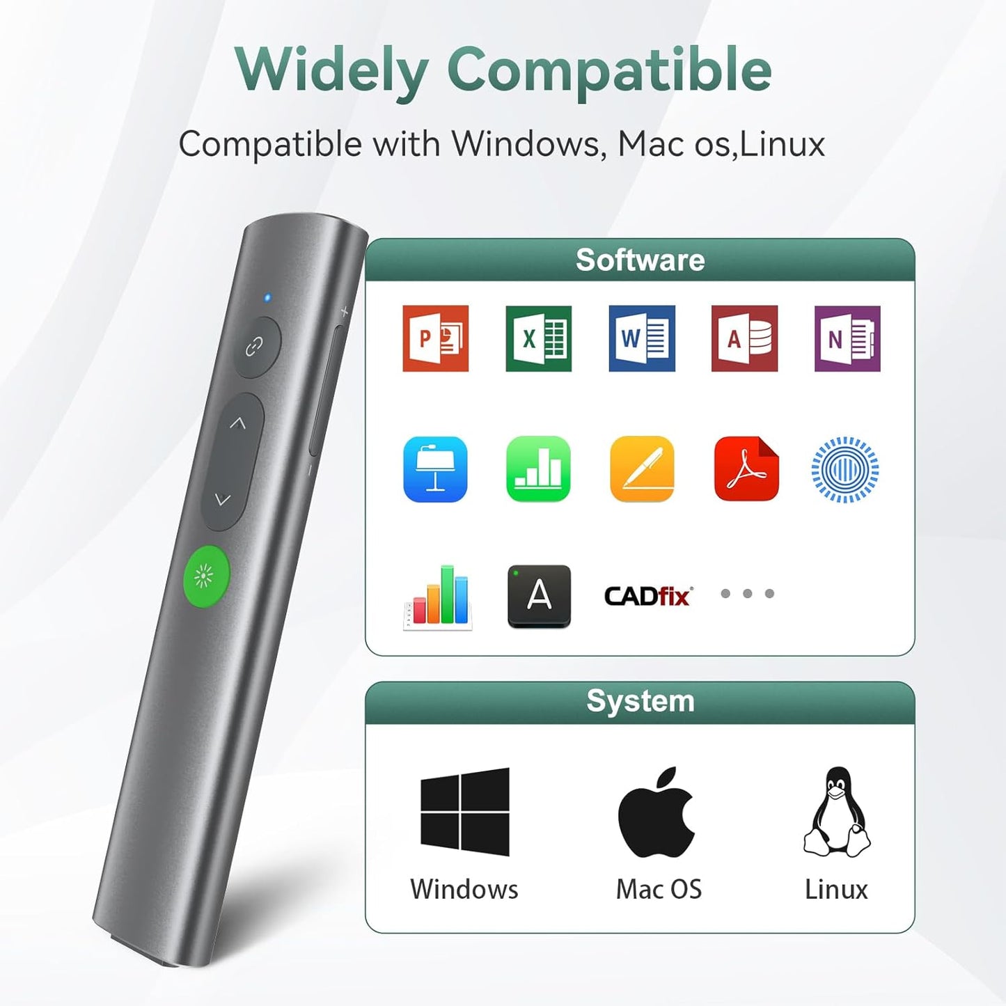 Wireless Presentation Clicker PowerPoint Remote: USB C A Presenter PPT Power Point Google Slide Advancer with Green Laser Pointer Smart Board Clicker for Computer Laptop Mac Projector Office Classroom