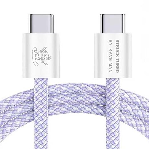 Pebble 60W USB-C to USB-C Cable – 6.6ft Purple | Fast Charging, Durable Nylon Braided, Universal USB-C Compatibility (ABS Shell)