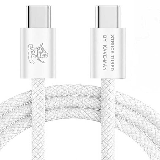 Pebble 60W USB-C to USB-C Cable – 6.6ft White | Fast Charging, Durable Nylon Braided, Universal USB-C Compatibility (ABS, White)