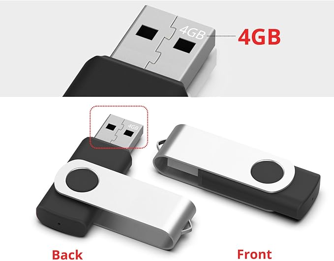 MOSDART No Logo USB2.0 4GB Flash Drive, Swivel Design with LED Indicator, Keychain Loop, FAT32 Memory Stick for Data Storage, Black(Pack of 10)