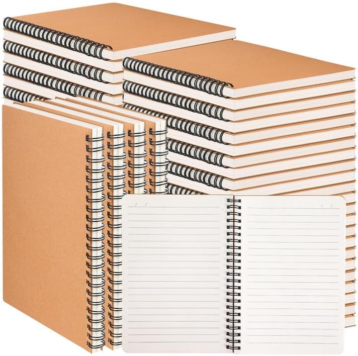 miikoul 60 Packs A5 Spiral Lined Notebooks, Kraft Paper Cover, 8.3"×5.5", 60 Sheets/120 Pages, Ruled Notebooks Bulk, Hardcover Journal Notepad Travel Notebooks for Office and Back to School Supplies