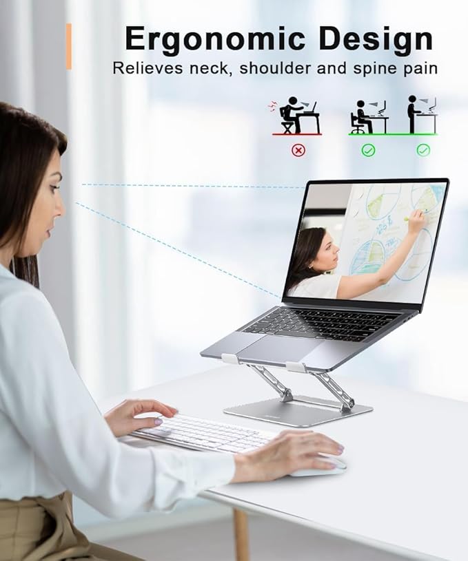Adjustable Laptop Stand for Desk,Portable Laptop Stand Holder and Riser,Foldable Aluminum Notebook Computer Stands for MacBook Air Pro HP Lenovo Dell Samsung Chromebook, 10-15.6 inch, Silver