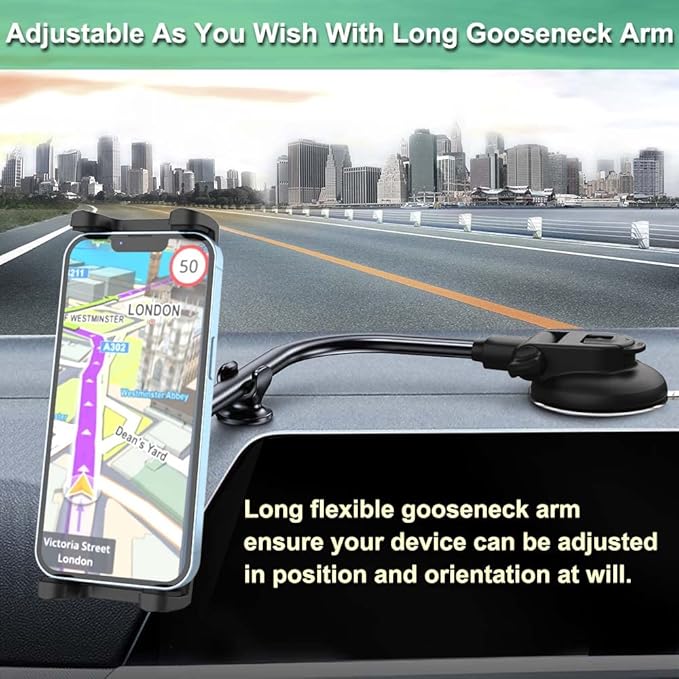 Car Truck Windshield Tablet Mount for 4-13" iPad Phone, Gooseneck 16" Long Arm Car Dashboard Holder with Lock Suction Cup & Anti Shake for iPad Pro 12.9 Air Mini, Galaxy Z Fold 4 3, Fire HD