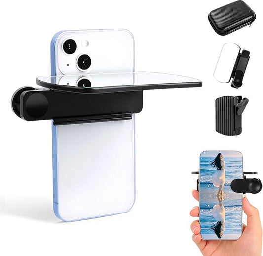 Weseecase Mirror Reflection Clip,Smartphone Camera Mirror Reflection Clip Kit,Adjustable Mobile Phone Reflection Camera Clip,Selfie Mirror Clip Reflection Mirror(Black)