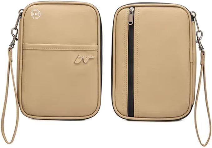 P-H1 Travel Family Passport Holder RFID Blocking Passport Waterproof Wallets for Men Women Travel Document Organizer Cards Case, Lightweight Portable Passport Cover with Zipper Pocket (Khaki)