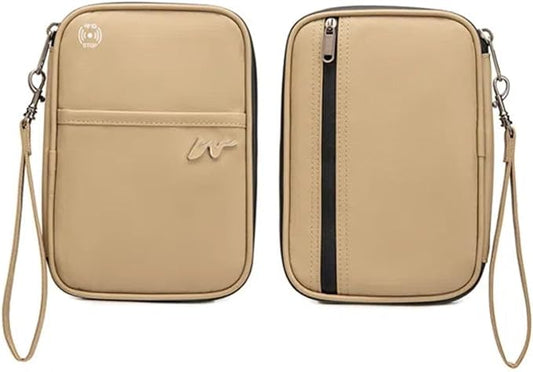 P-H1 Travel Family Passport Holder RFID Blocking Passport Waterproof Wallets for Men Women Travel Document Organizer Cards Case, Lightweight Portable Passport Cover with Zipper Pocket (Khaki)