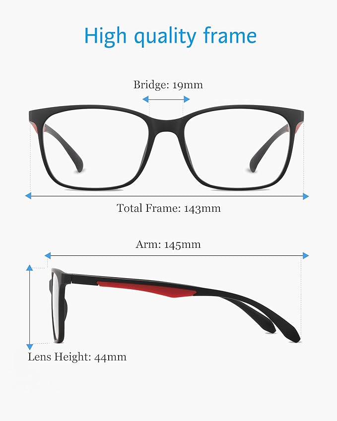 ANRRI Blue Light Blocking Glasses, Anti Eyestrain Lens Lightweight Frame Eyeglasses, Black Fream Red Temple, Men/Women…