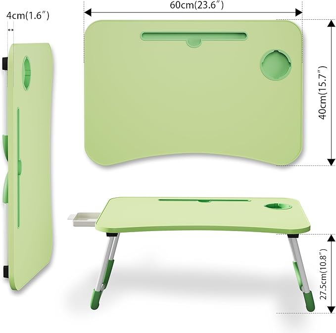 Lap Desk Bed Trays for Eating and Laptops Breakfast in Bed Tray for Sofa/Couch/Study/Reading/Writing with Cup Holder/Drawer On Low Sitting Floor Large Portable Foldable (Green)