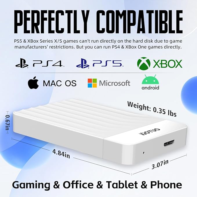 Portable External Hard Drive Storage Expansion Mobile HDD USB 3.0 for PC, Mac, Desktop, Laptop, PS4, PS5, Xbox One X/S, Xbox 360, Xbox Series X/S, Office & Game (White, 750GB)