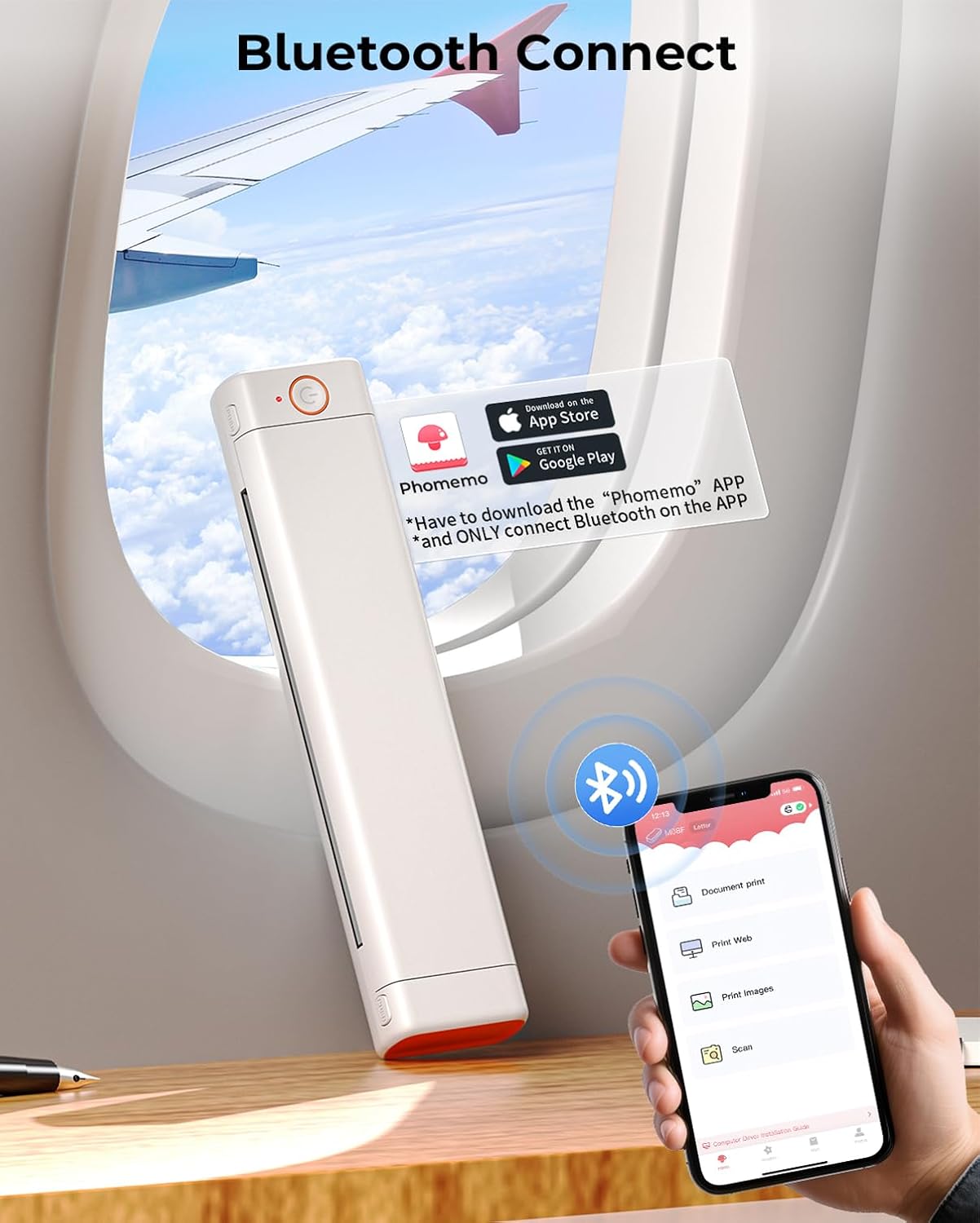 Phomemo Portable Printers Wireless for Travel, M08F Thermal Bluetooth Printer Support for 8.5"x11" US Letter, Small Inkless Printer Compatible with iOS, Android, Laptop for Car, Office, Home