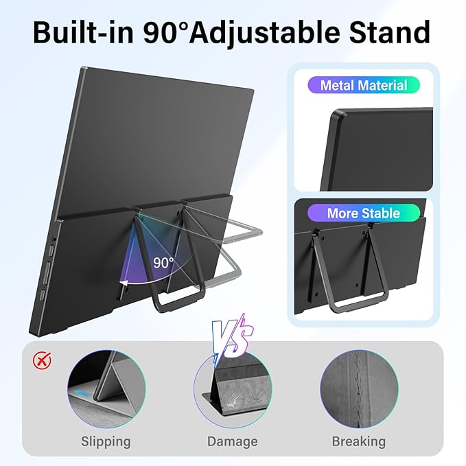 InnoView 16-inch FHD Portable Monitor 180Hz Built-in Speakers and 90°Adjustable Stand,100% sRGB IPS Laptop Screen Extender | 2 x Type-C & HDMI Portable Monitor Plug & Play for Macbook/Switch/PS5/Xbox