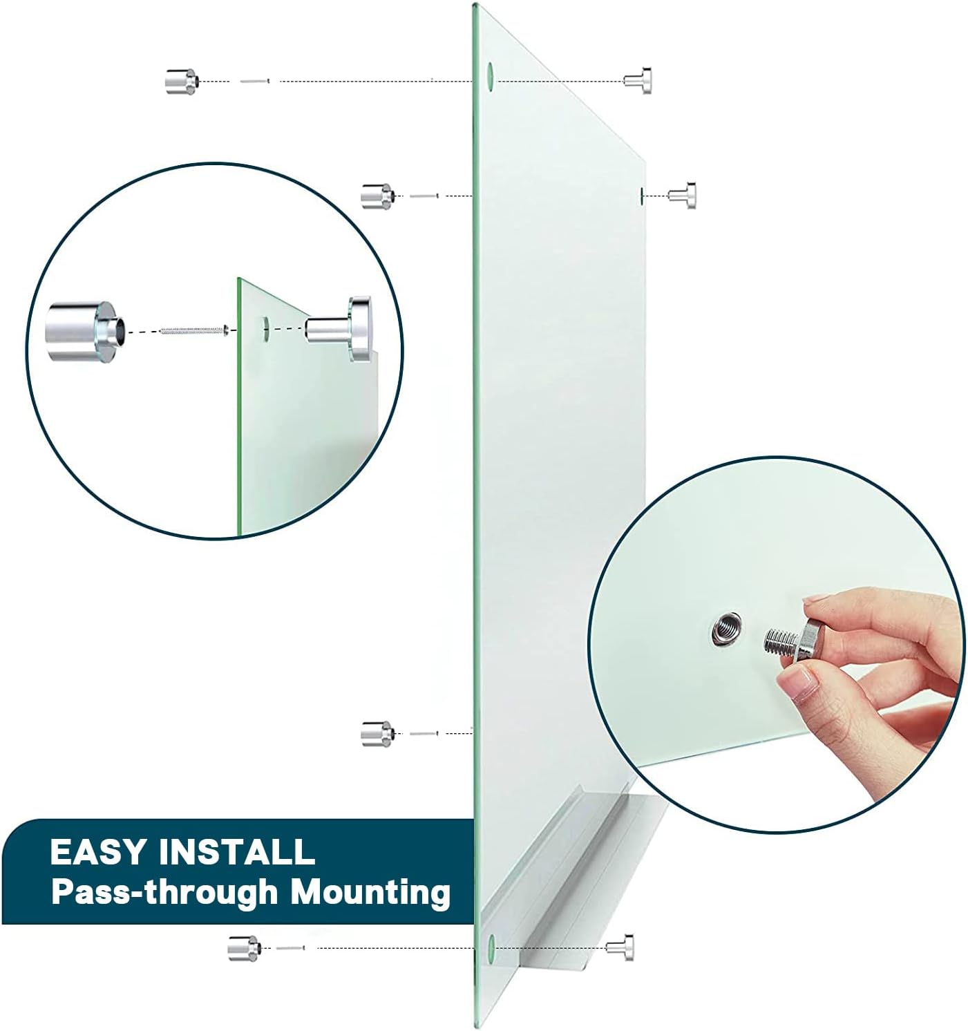 J&J worldwide Glass Whiteboard 47 x 35, Frosted Glass Dry Erase Board Non-Magnetic, Semi-Transparent, Includes Markers, Marker Tray, Eraser for Wall, Office, Home, School