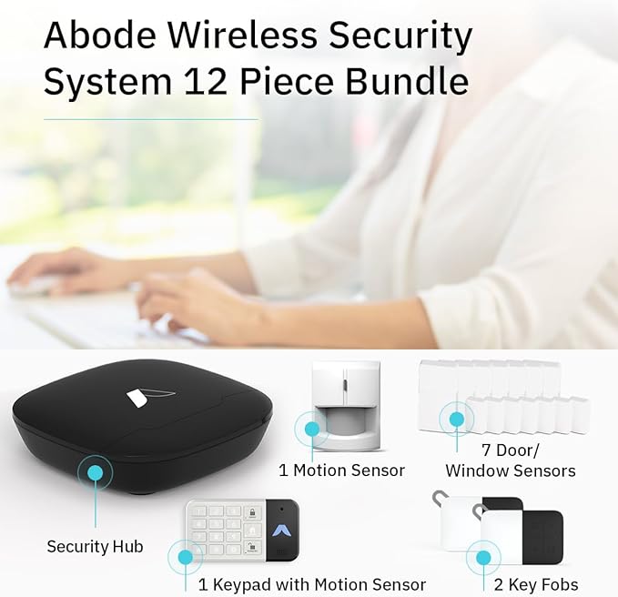 Abode 12 Piece Wireless Security System – Expandable to Protect Your Whole Home - Easy DIY Installation - Optional Professional Monitoring - Compatible with Alexa & Google Assistant