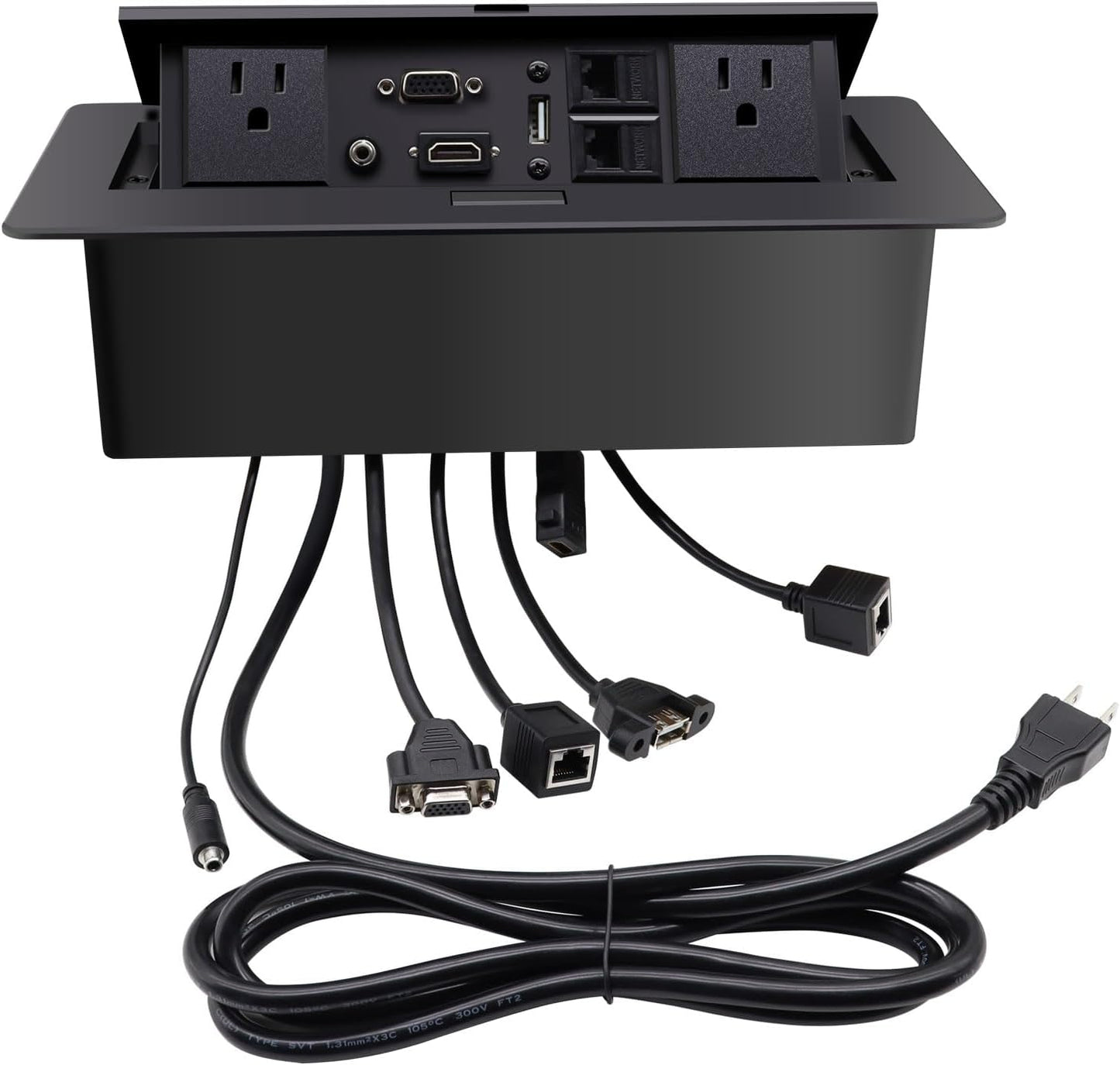 Pop Up Outlet; Pop up Power Strip; Embedded countertop Connection Outlet Box; 2 Power Outlets,HDMI USB VGA 3.5mm Audio Network Port Conference Table Multimedia Outlet Box - Black