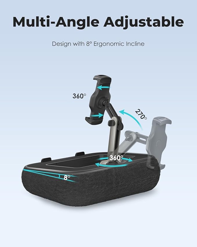 Viozon Kindle Pillow Stand Holder, Phone holder for Bed, Laptop Lap Desk with Mouse Pad,Compatible with 4.7-13" Kindle/Tablet/Phone,10-15"Laptop, Snack Bowl&Cup Attachment&Detachable 360°Stand Arm, B